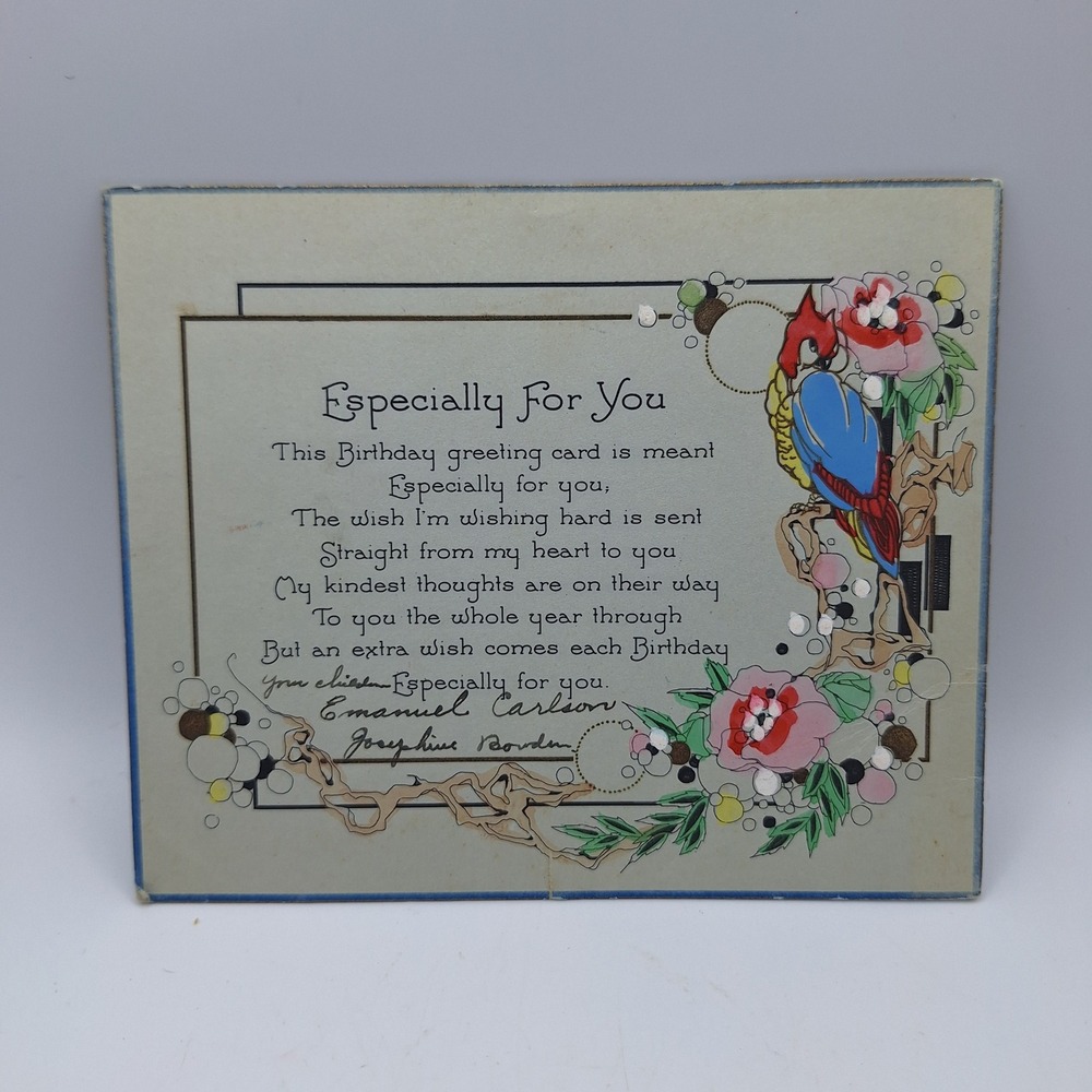 Vintage Emanuel Carlson Josephine Borden Birthday Greeting Card‎ Red Floral